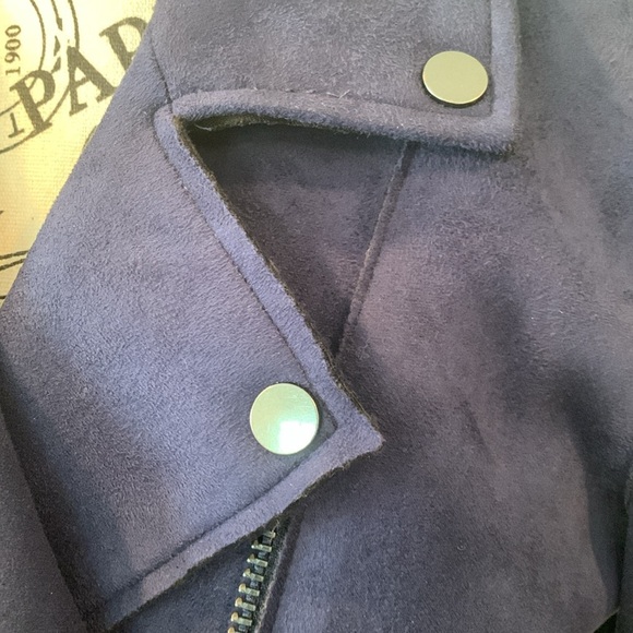 LOFT Navy Blue Faux Suede Microsuede Moto Jacket Women’s Size 0 XS Extra Small - Picture 2 of 10